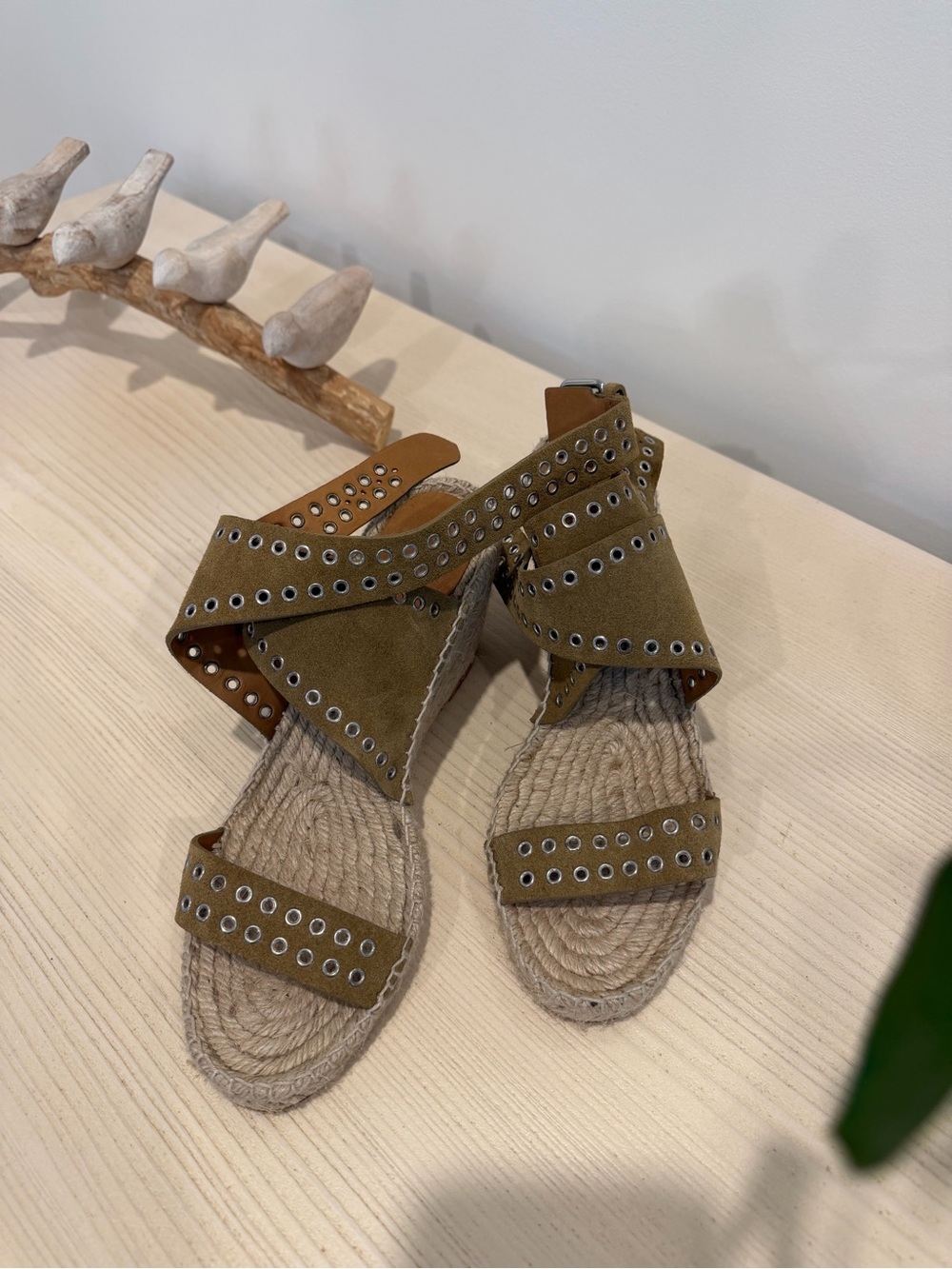 Isabel Marant beige Suede Eyelet Espadrille Sandals